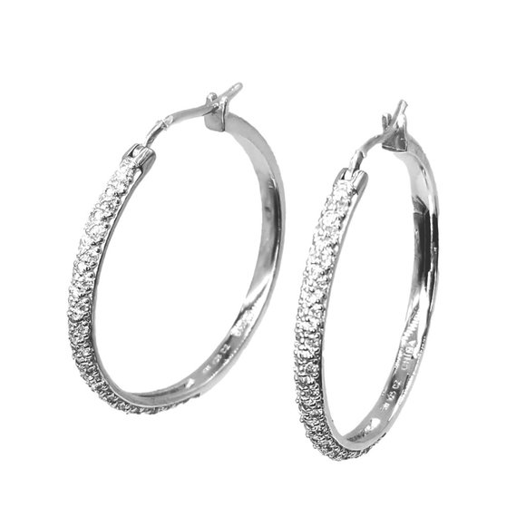 Women's Large Sterling Silver CZ Hoop Earrings - Picture 8 of 9